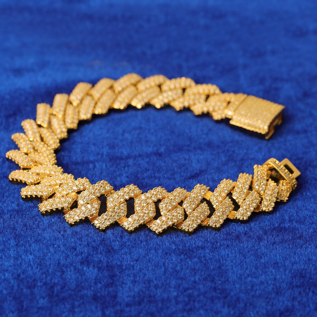 24k Yellow 14k White Gold Close Cut Cluster Stone Miami Cuban Link Hip Hop Bracelet