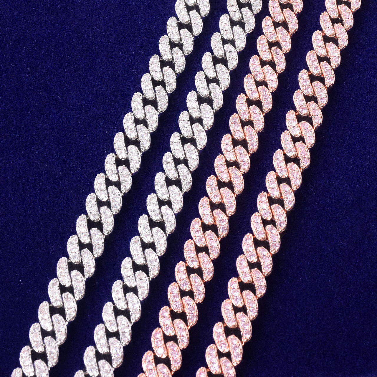 Flooded Ice 24k Gold Silver Rose 10mm Miami Cuban Link Prong Set Hip Hop Chain Necklace