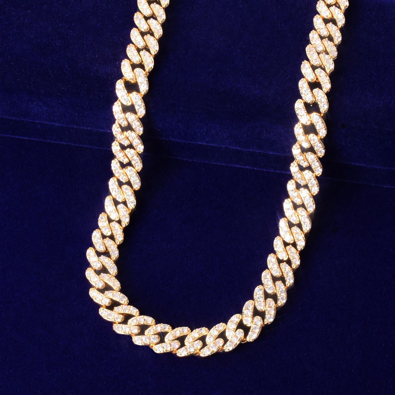 Flooded Ice 24k Gold Silver Rose 10mm Miami Cuban Link Prong Set Hip Hop Chain Necklace