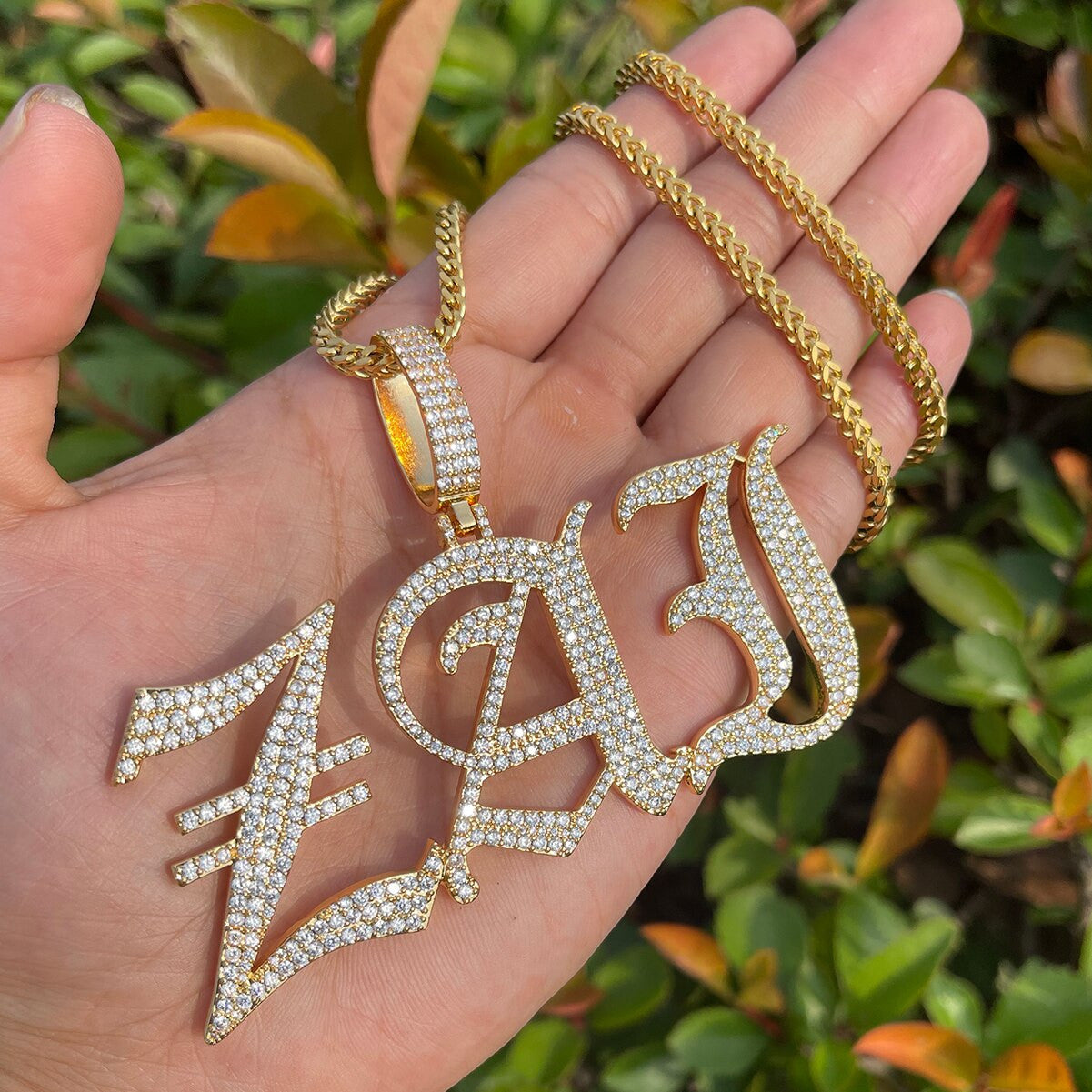 Iced Old English Vintage Calligraphy Letter Bold Style Name Plate Hip Hop Pendant