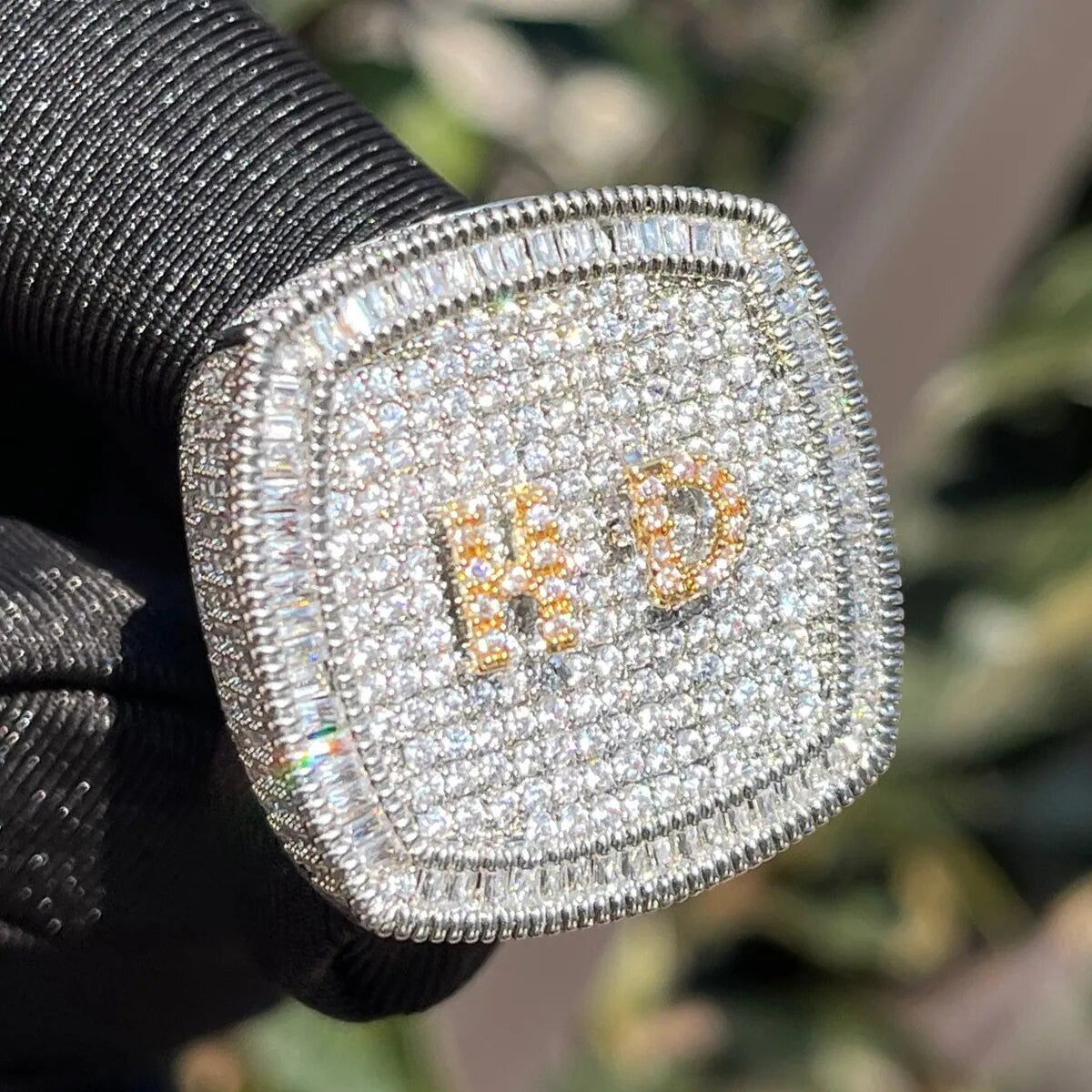 Mens Flooded Ice Custom Letter Initial Hip Hop Personalized Rings
