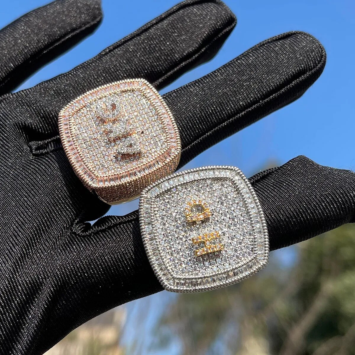 Mens Flooded Ice Custom Letter Initial Hip Hop Personalized Rings