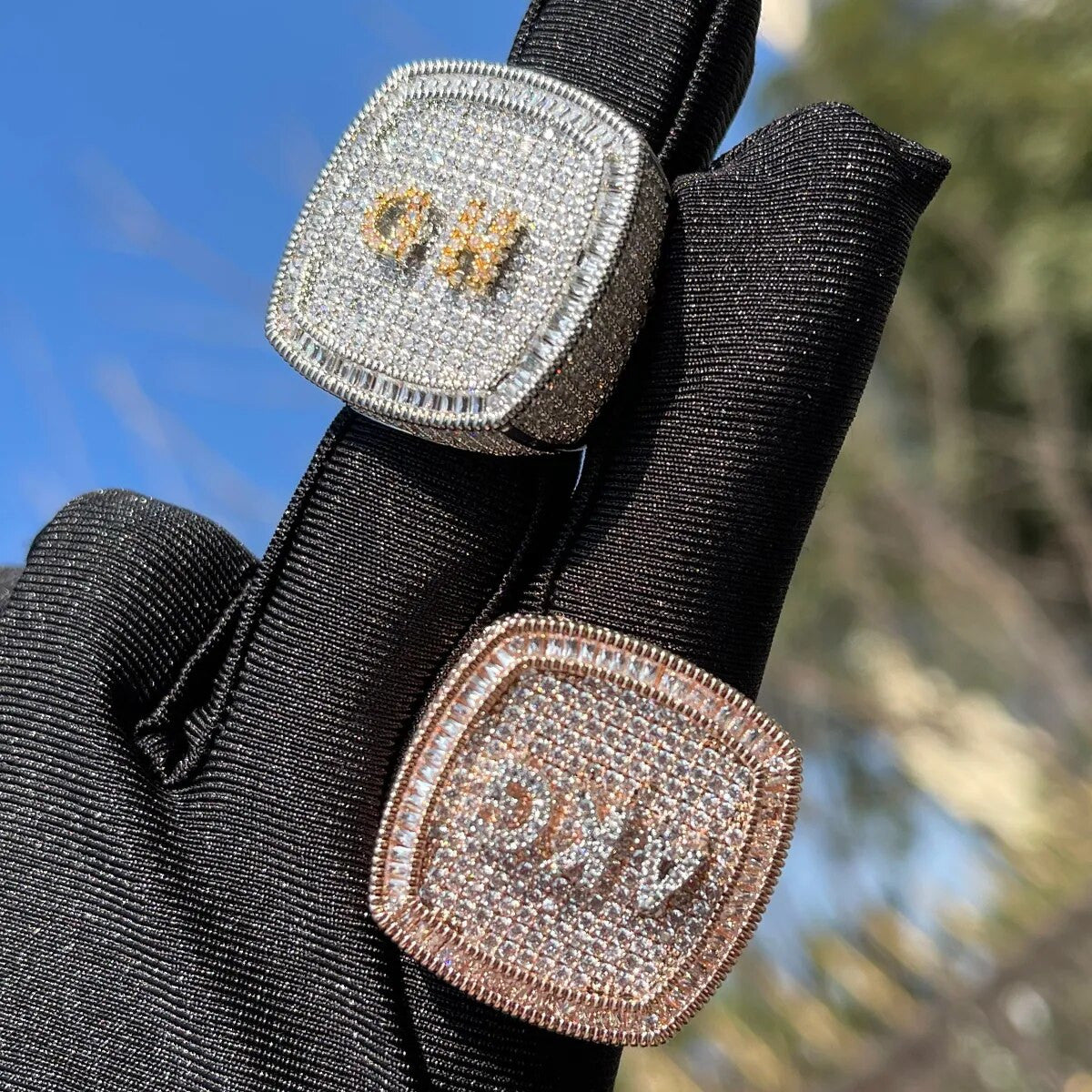Mens Flooded Ice Custom Letter Initial Hip Hop Personalized Rings