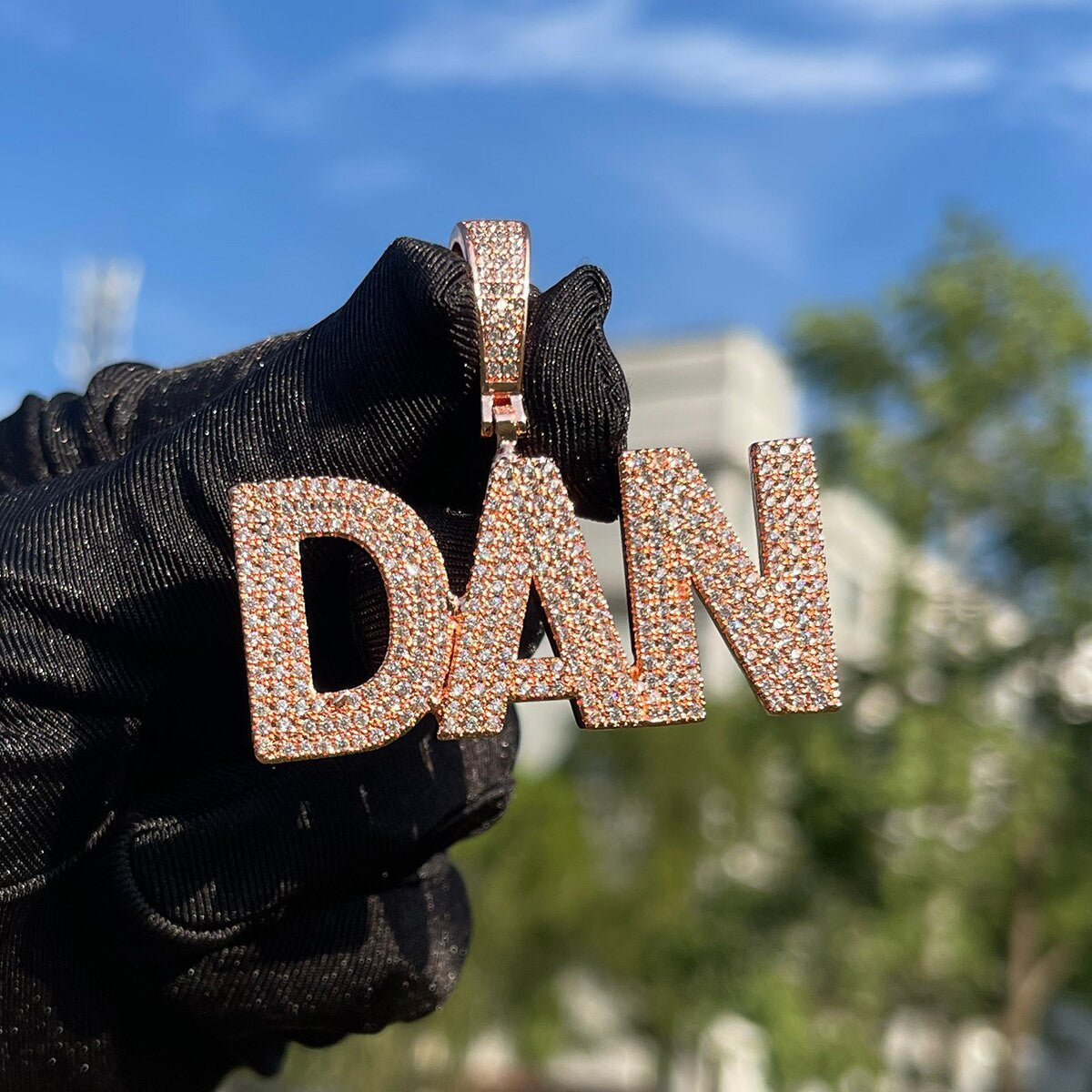 Iced Block Letter Custom Name Plate Hip Hop Personalized Pendants