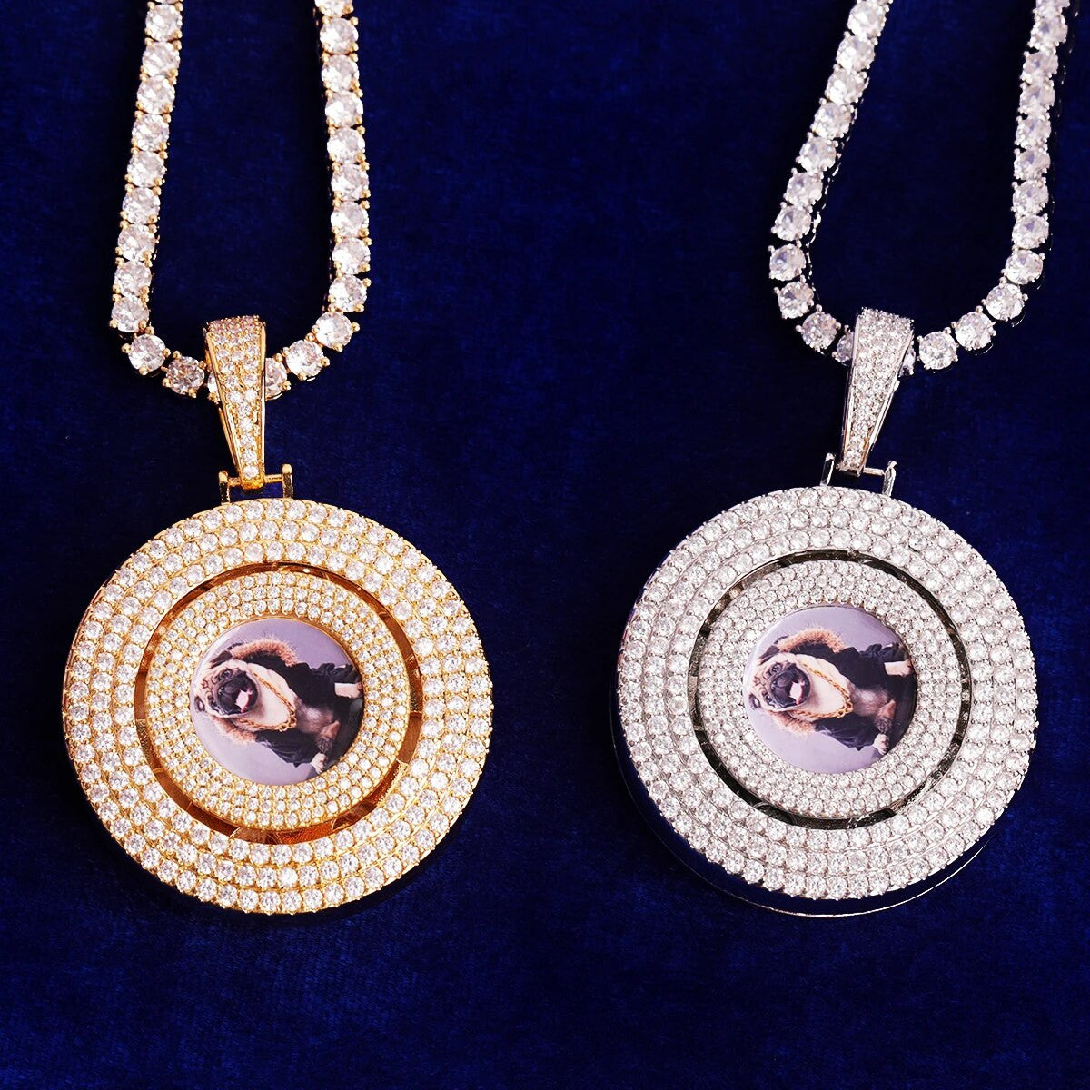 Gold Silver Rose Gold Custom Rotating Photo Picture Pendant Chain Necklace