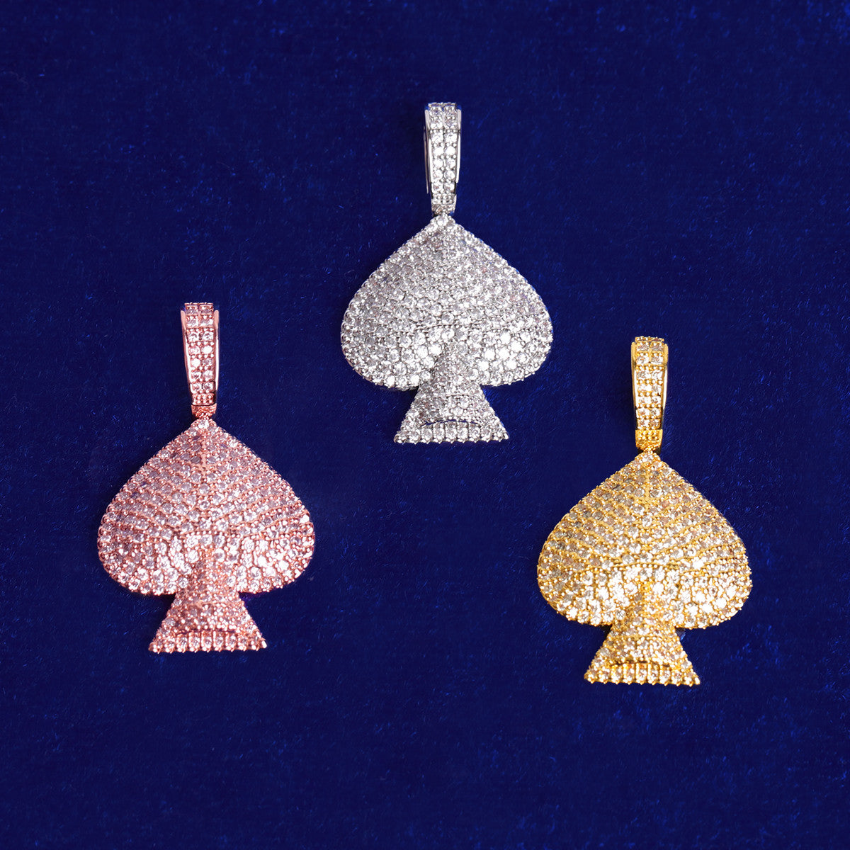 Hip Hop Poker Ace 5A Prong Set 24k Gold Silver Rose Flooded Ice Pendant