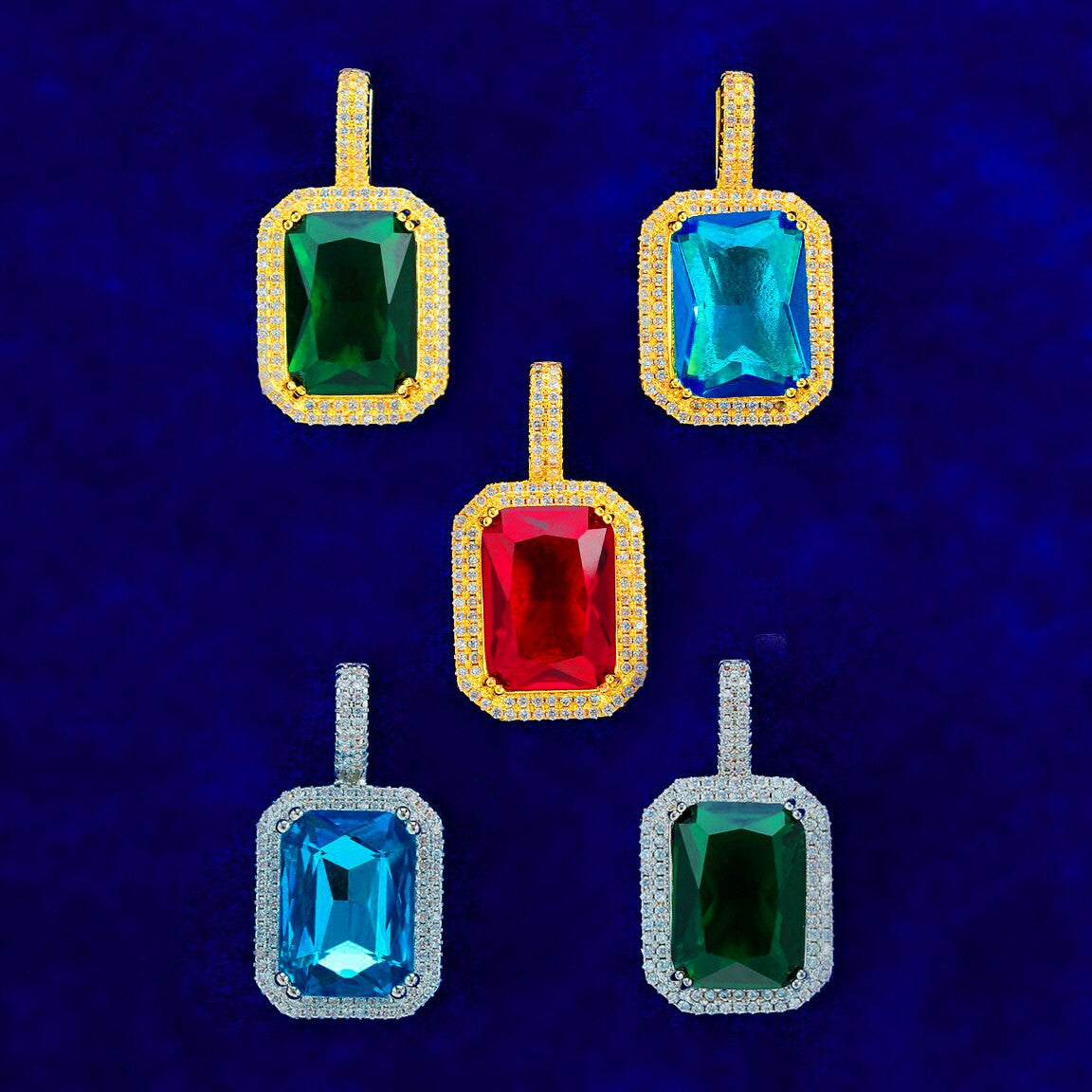 Fusion Gemstone | 24k Yellow 14k White Gold 4 Prong Set Hip Hop Pendant