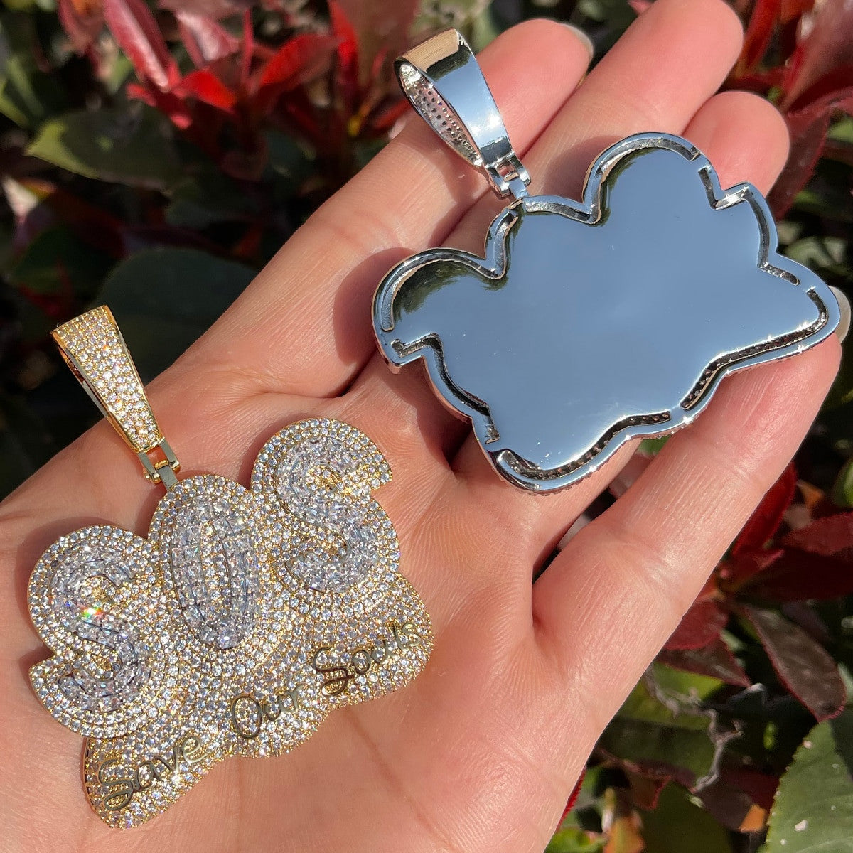 SOS | Save Our Souls Flooded Ice Hip Hop Spiritual Pendant Chain Necklace