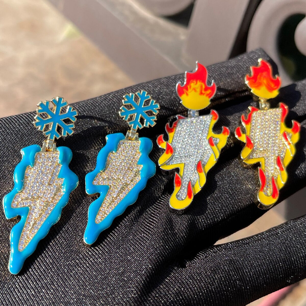 Fire and Ice Lightning Strike Dripping Oil Prong Set Hip Hop Chain Pendant