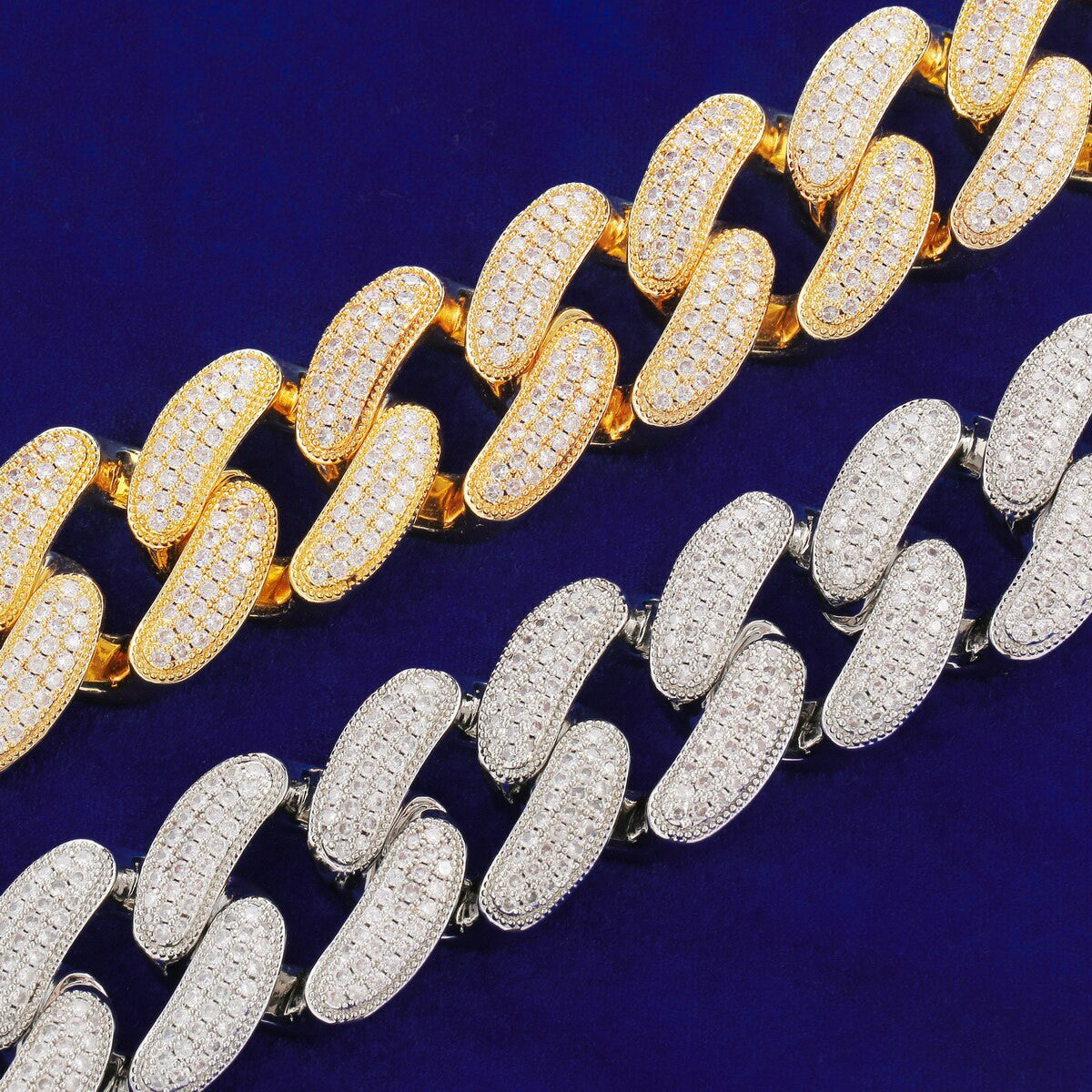 37mm Flooded Ice 24k Yellow 14k White Gold Hip Hop Miami Cuban Link Chain Necklace