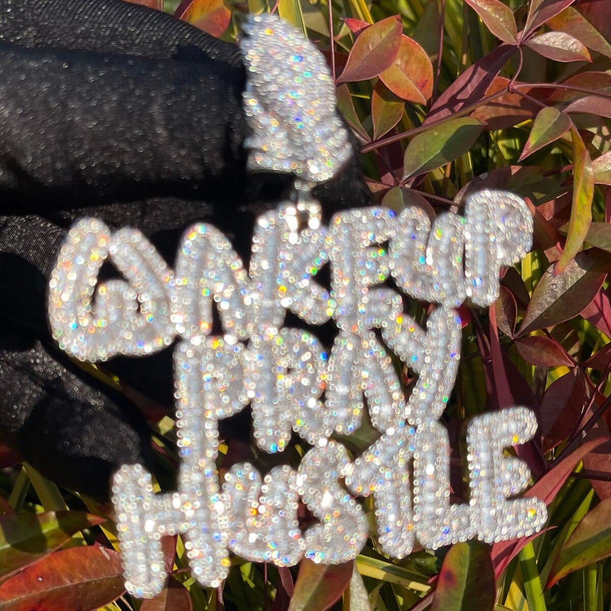 Wake Up Pray Hustle | Big Boy Iced Name Plate Hip Hop Chain Pendant