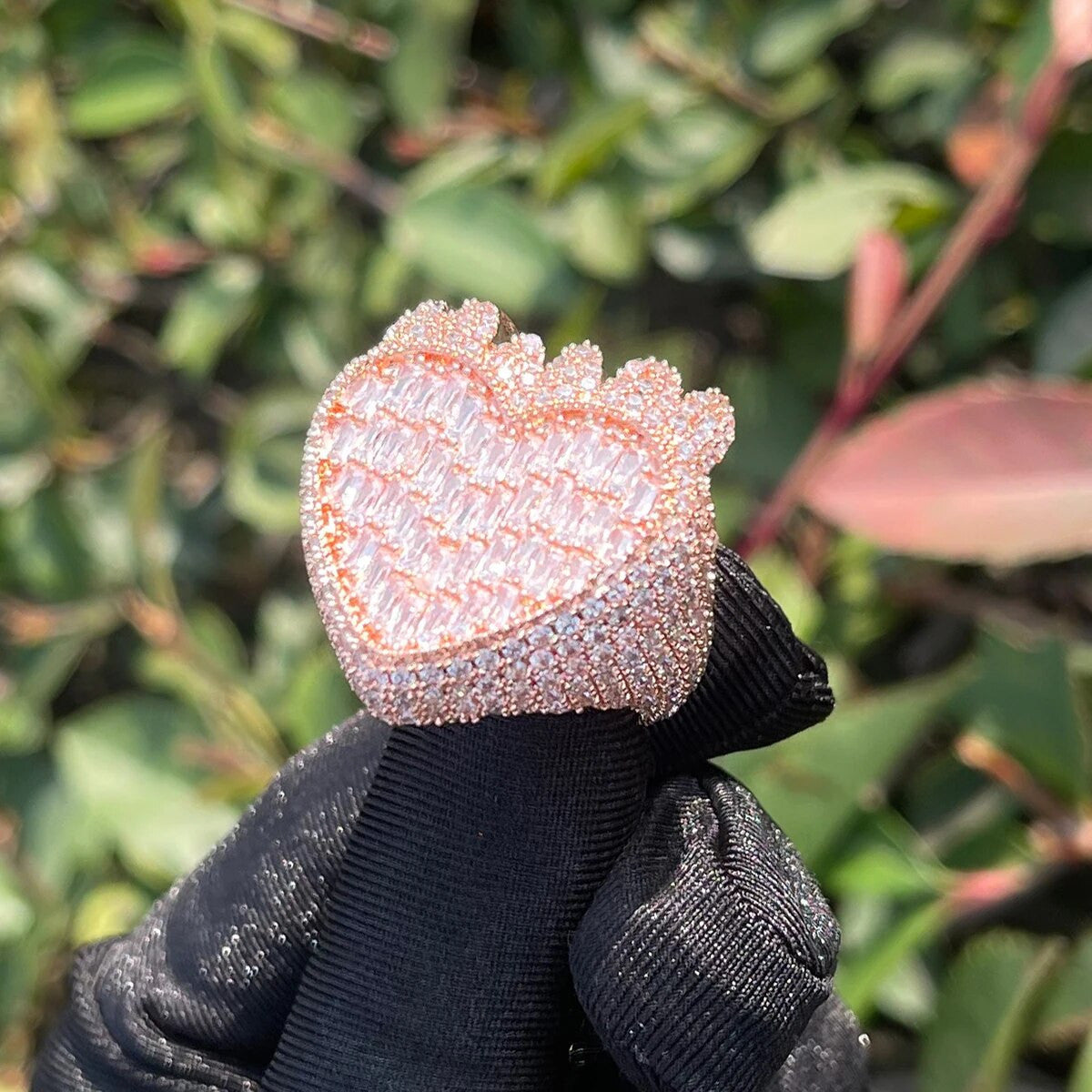 24k Rose Gold 925 Silver Waves Of Love Crashing Heart Baguette Iced Rings