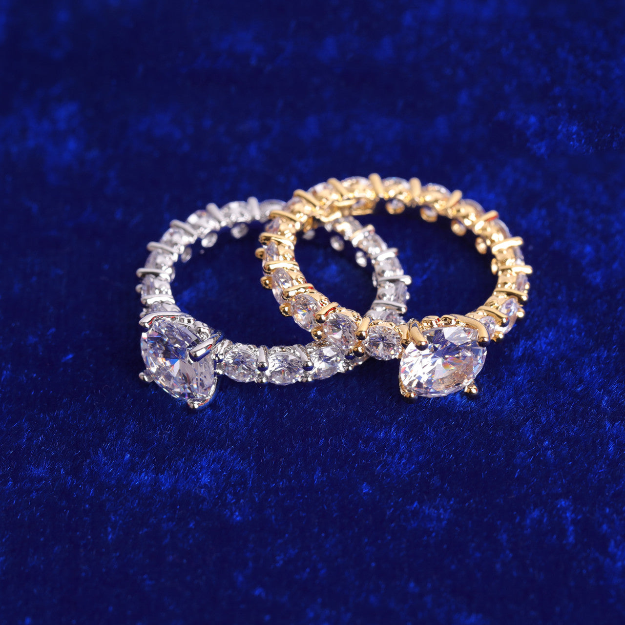 Ladies Couples High Fashion 24k Gold Silver Rose Cluster Stone Iced Rings