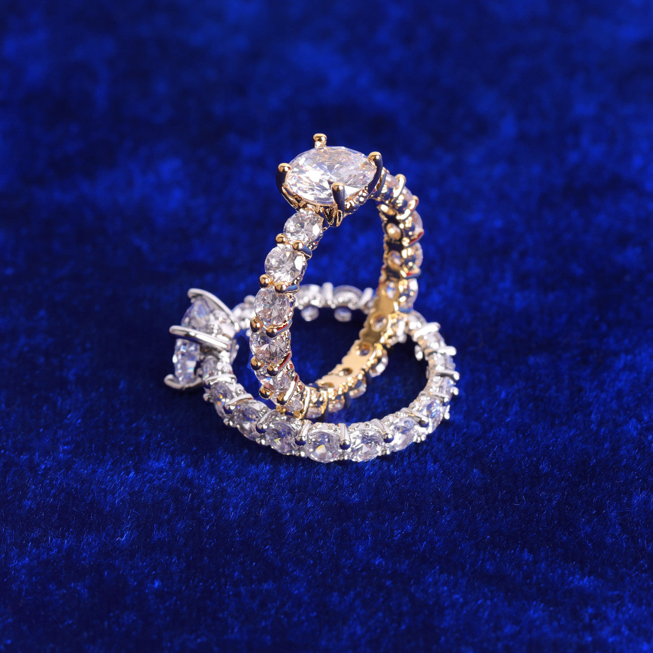 Ladies Couples High Fashion 24k Gold Silver Rose Cluster Stone Iced Rings