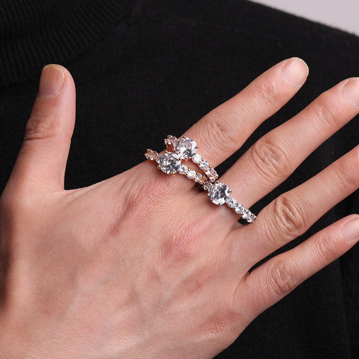 Ladies Couples High Fashion 24k Gold Silver Rose Cluster Stone Iced Rings