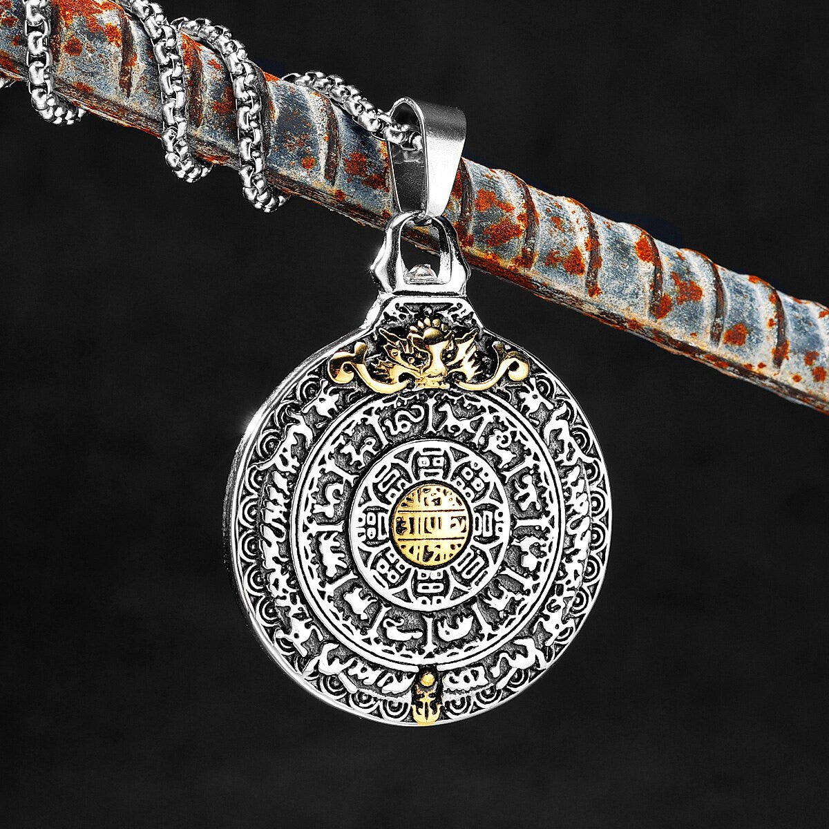 Mens Buddha Buddhism Rebirth Gold Accent No Fade Stainless Steel Spiritual Pendant