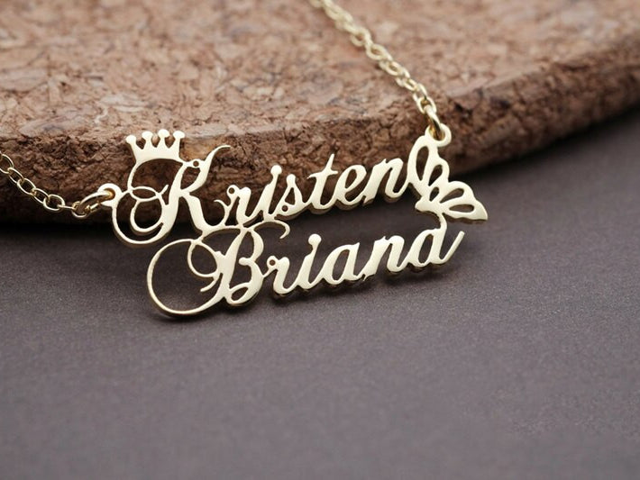 Ladies Butterfly Queen Crown Custom Name Platinum 18k Rose Gold Stainless Steel Necklace
