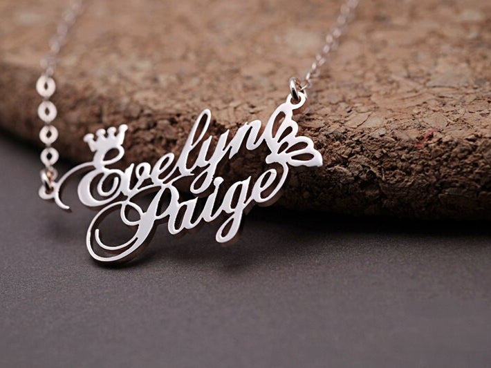 Ladies Butterfly Queen Crown Custom Name Platinum 18k Rose Gold Stainless Steel Necklace