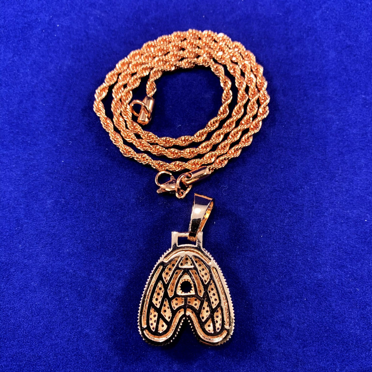 Initial A Rose Gold Micro Pave Graffiti Letters Hip Hop Chains