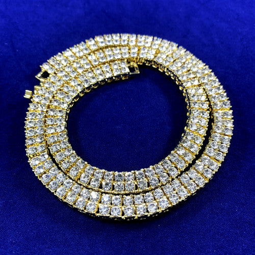 Hip Hop Flooded Ice Bling 9mm 2 Row 14k Gold Tennis Chain Necklace