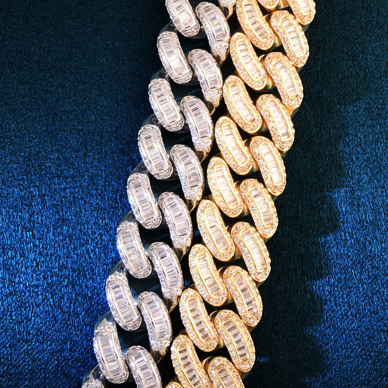 Mens 13mm Blinged Baguette 18k Gold 925 Silver Hip Hop Miami Cuban Link Chain Necklaces