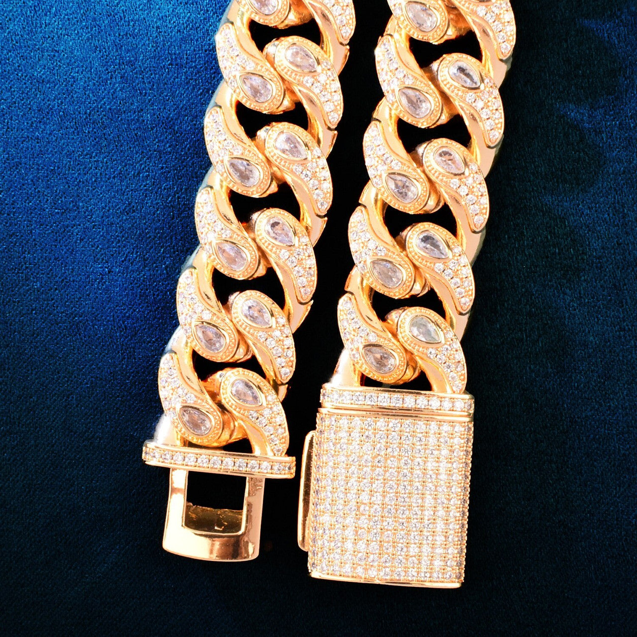 Mens 20mm Clear Gemstone Tattoo Tears Hip Hop Cuban Link Blinged Out Chain Necklace