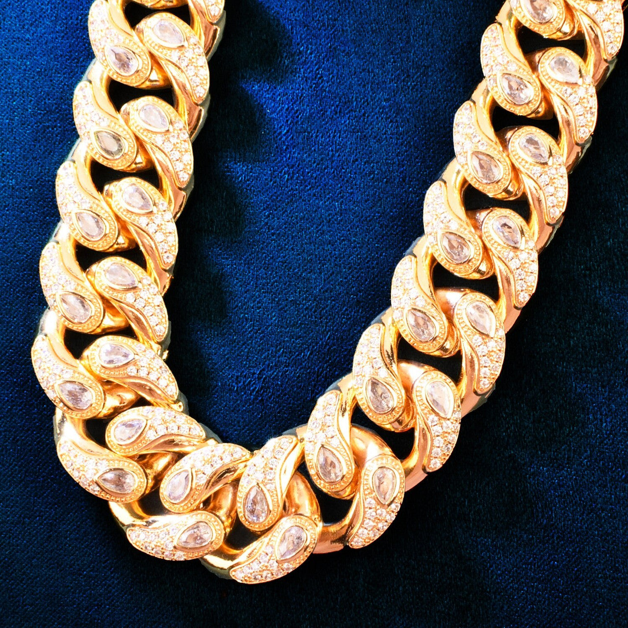 Mens 20mm Clear Gemstone Tattoo Tears Hip Hop Cuban Link Blinged Out Chain Necklace