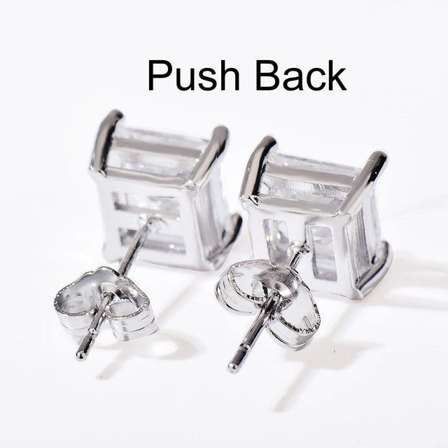 Flooded Ice Princess Cut Screw Back Push Back 3mm - 10mm Clear Stone Earrings