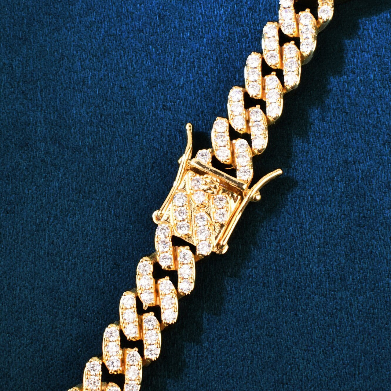 9mm Flooded Ice Baguette Pave Stone Gold Silver Rose Double Heart Chain Necklace