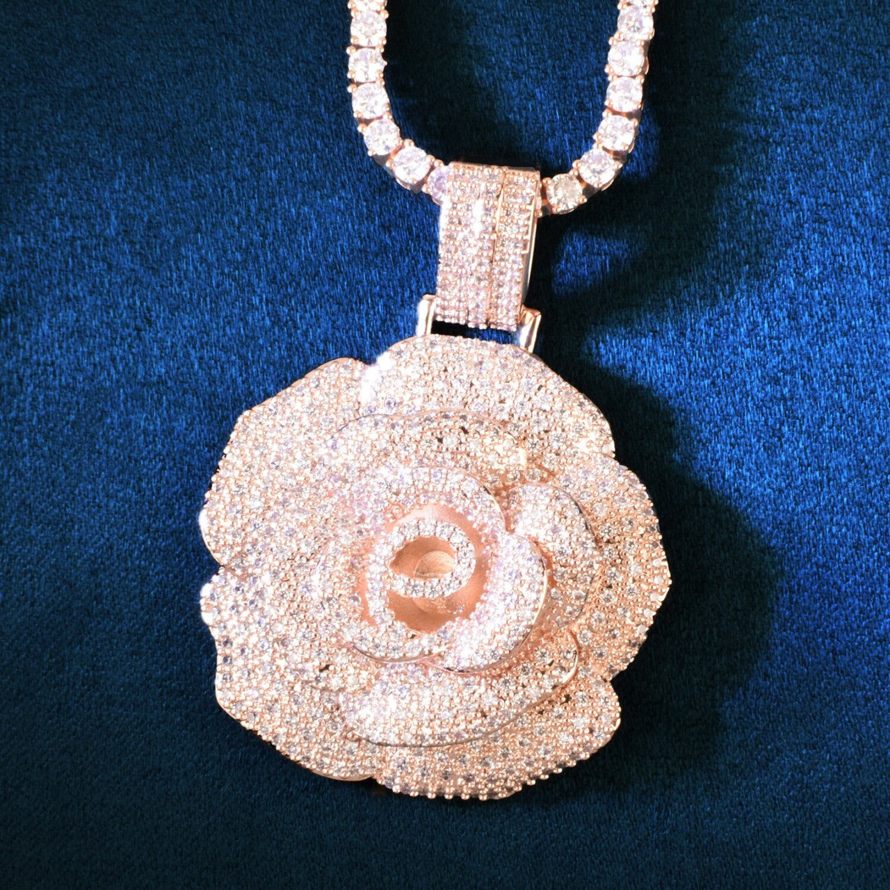 Sweet Diamond Rose | Ladies Iced Rose Flower Bling Superstar Chain Necklace