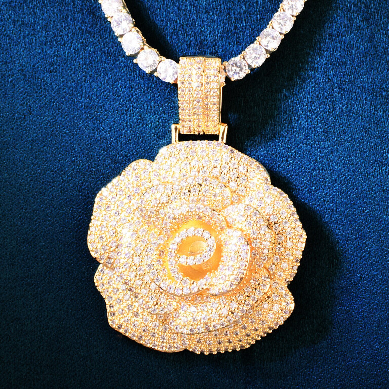 Sweet Diamond Rose | Ladies Iced Rose Flower Bling Superstar Chain Necklace
