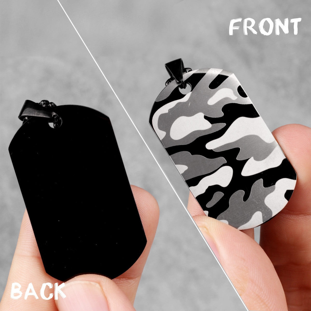 Stainless Steel No Fade Camouflage Camo Color Dog Tag Street Wear Chain Necklace