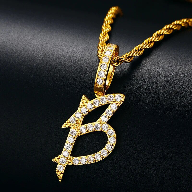 18k Gold 925 Silver Capital Letter Initial Iced Blinged Out Alphabet Pendant Chain Necklaces