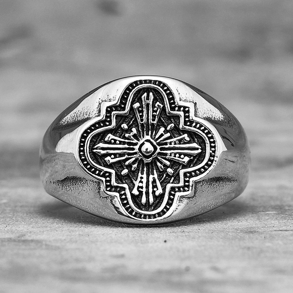 Mens No Fade Stainless Steel Catholic Church Window Grilles Spiritual Rings
