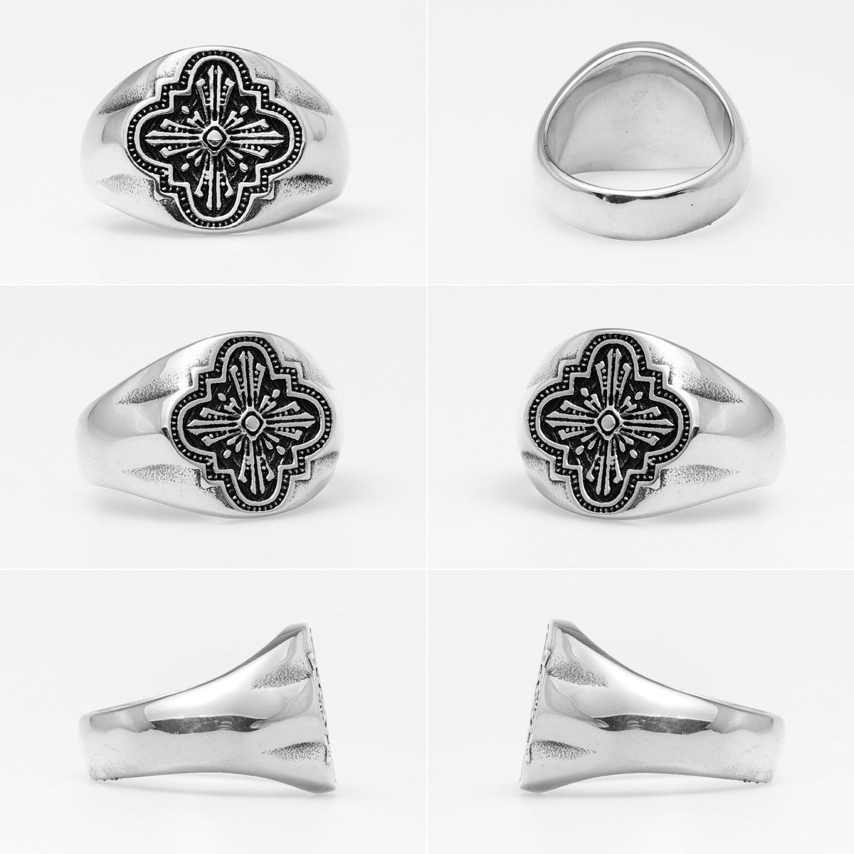 Mens No Fade Stainless Steel Catholic Church Window Grilles Spiritual Rings