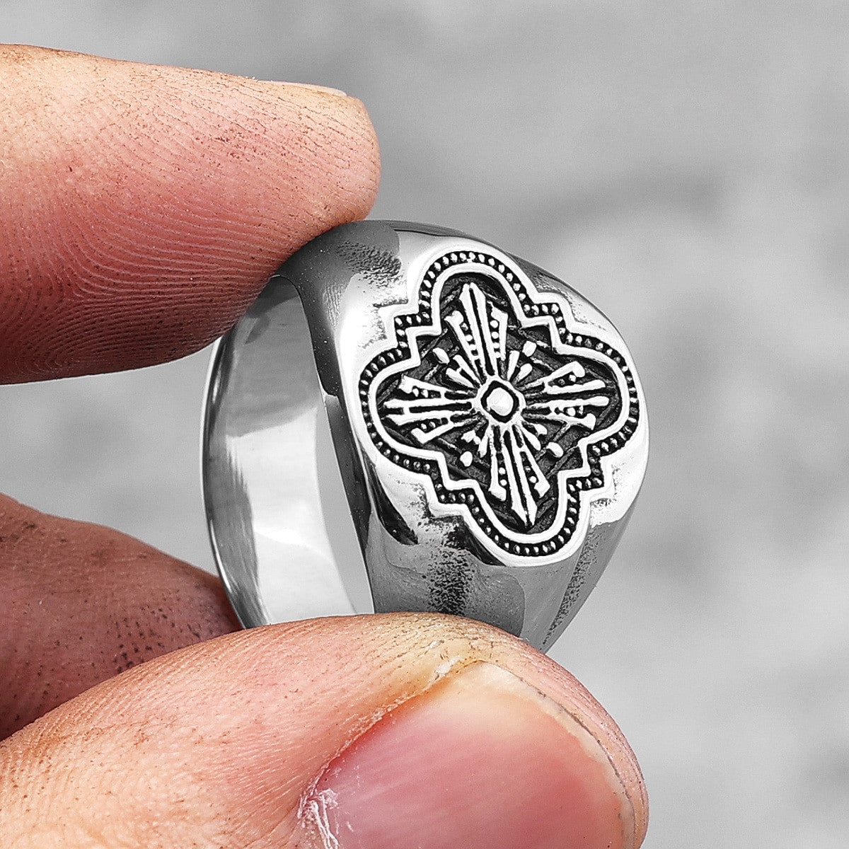 Mens No Fade Stainless Steel Catholic Church Window Grilles Spiritual Rings