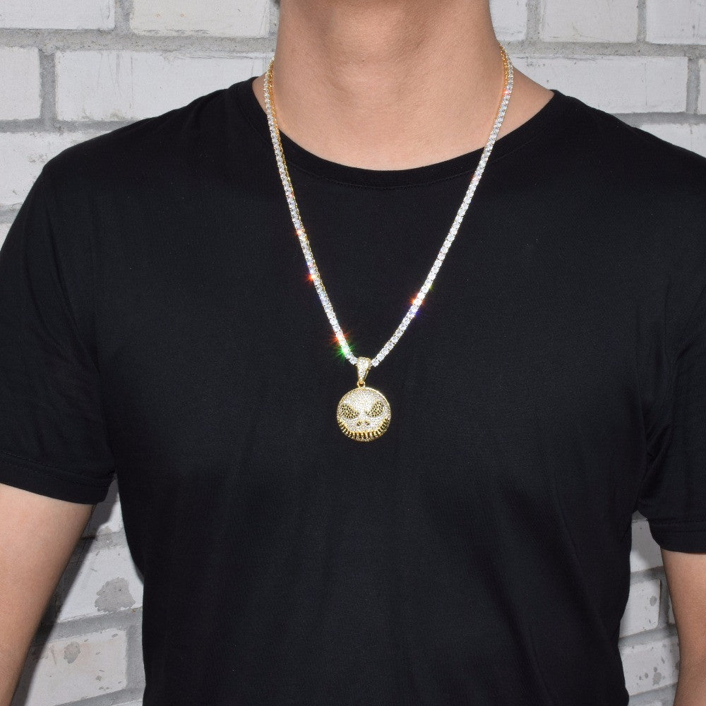 Flooded Ice Nightmare Emoji Face 18k Gold .925 Silver Hip Hop Chain Pendant