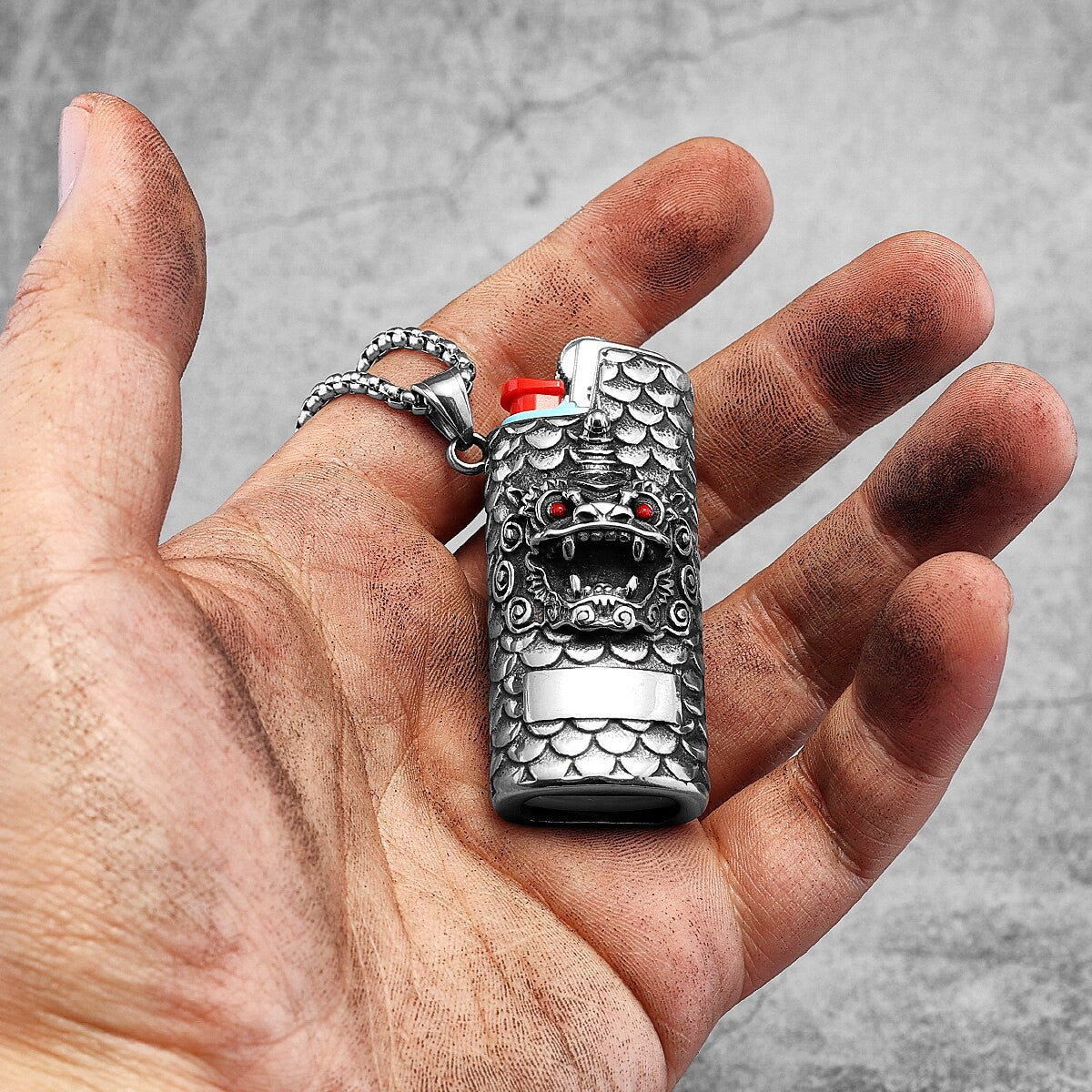 Qilin Unicorn Solid Stainless Steel No Fade Lighter Case Street Wear Chain Necklace