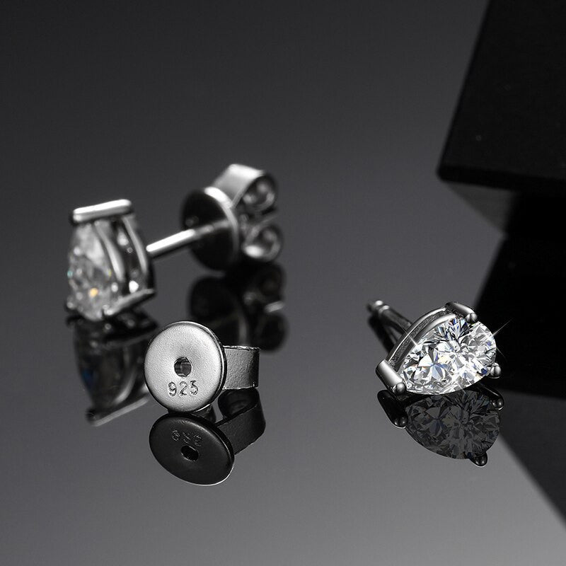 Ladies VVS Diamond Tear Drop 925 Sterling Silver Push Back Earrings