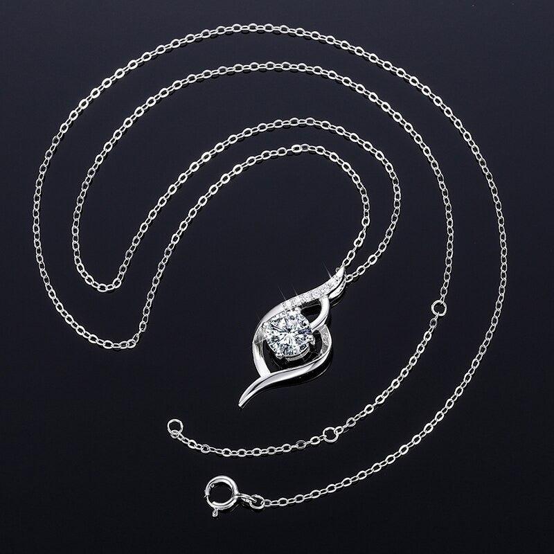 Ladies Genuine VVS Lab Diamond Classic Round Solid Sterling Silver 1CT 6.5mm Charm Necklace