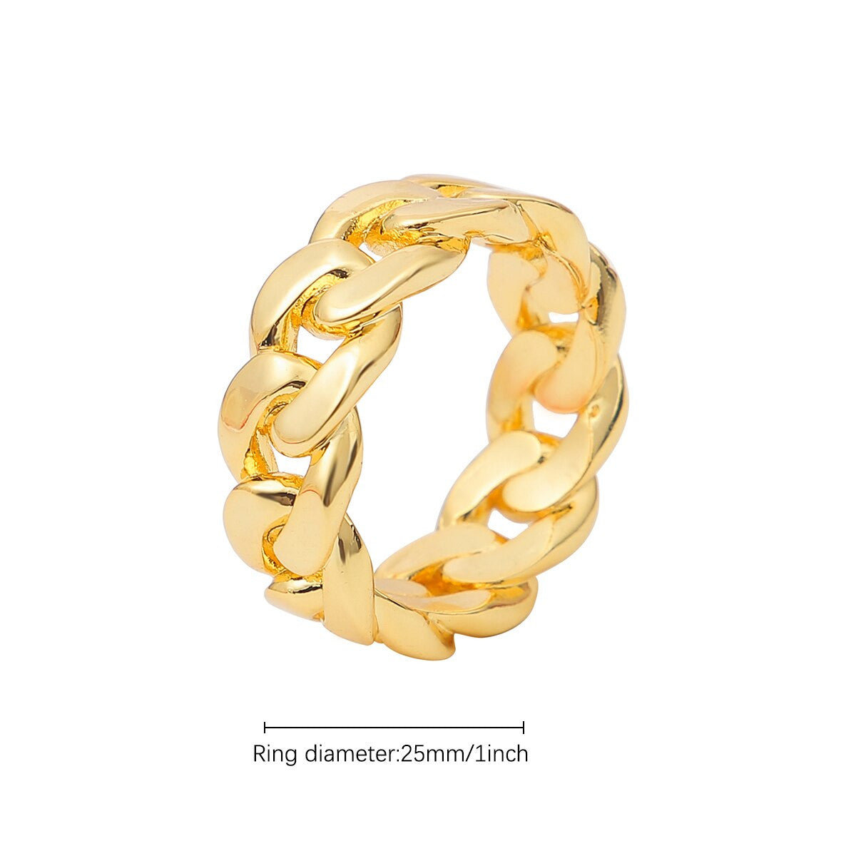 18k Yellow Gold White Gold Street Wear Cuban Link Hip Hop Ring