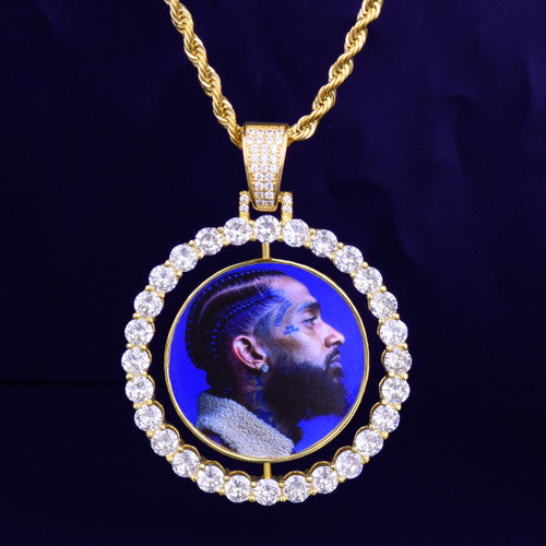 Iced Illumination | Custom Made Cluster Stone Rotating Double-Sided Photo Pendant