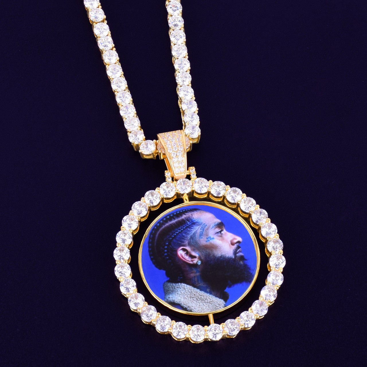 Iced Illumination | Custom Made Cluster Stone Rotating Double-Sided Photo Pendant