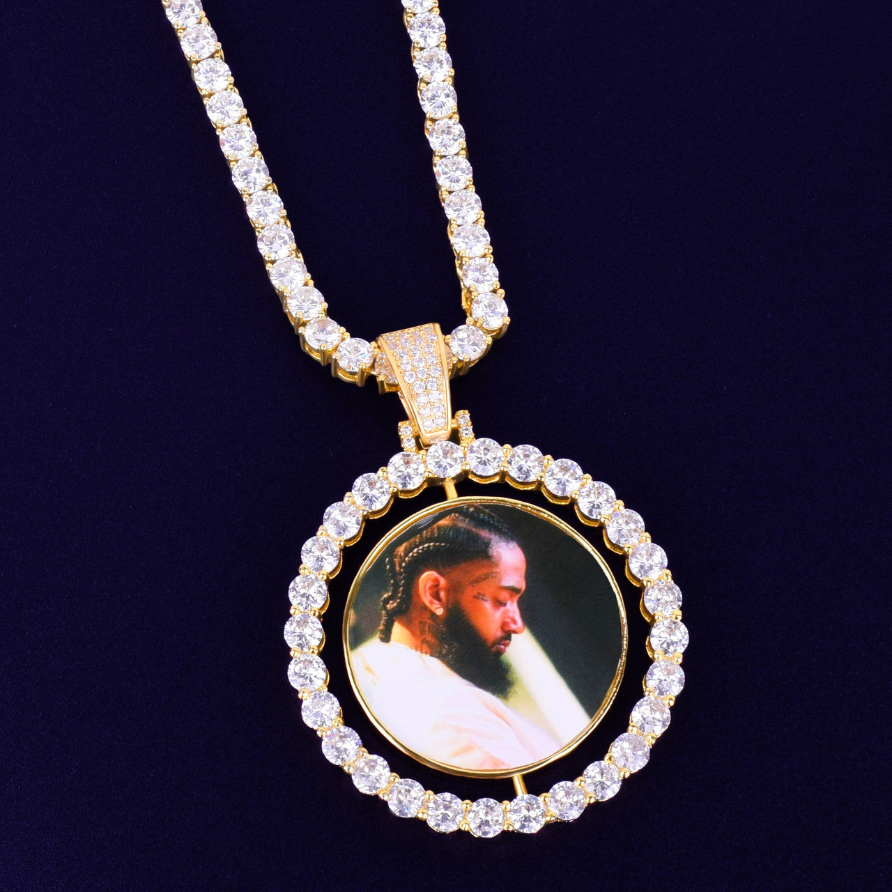 Iced Illumination | Custom Made Cluster Stone Rotating Double-Sided Photo Pendant
