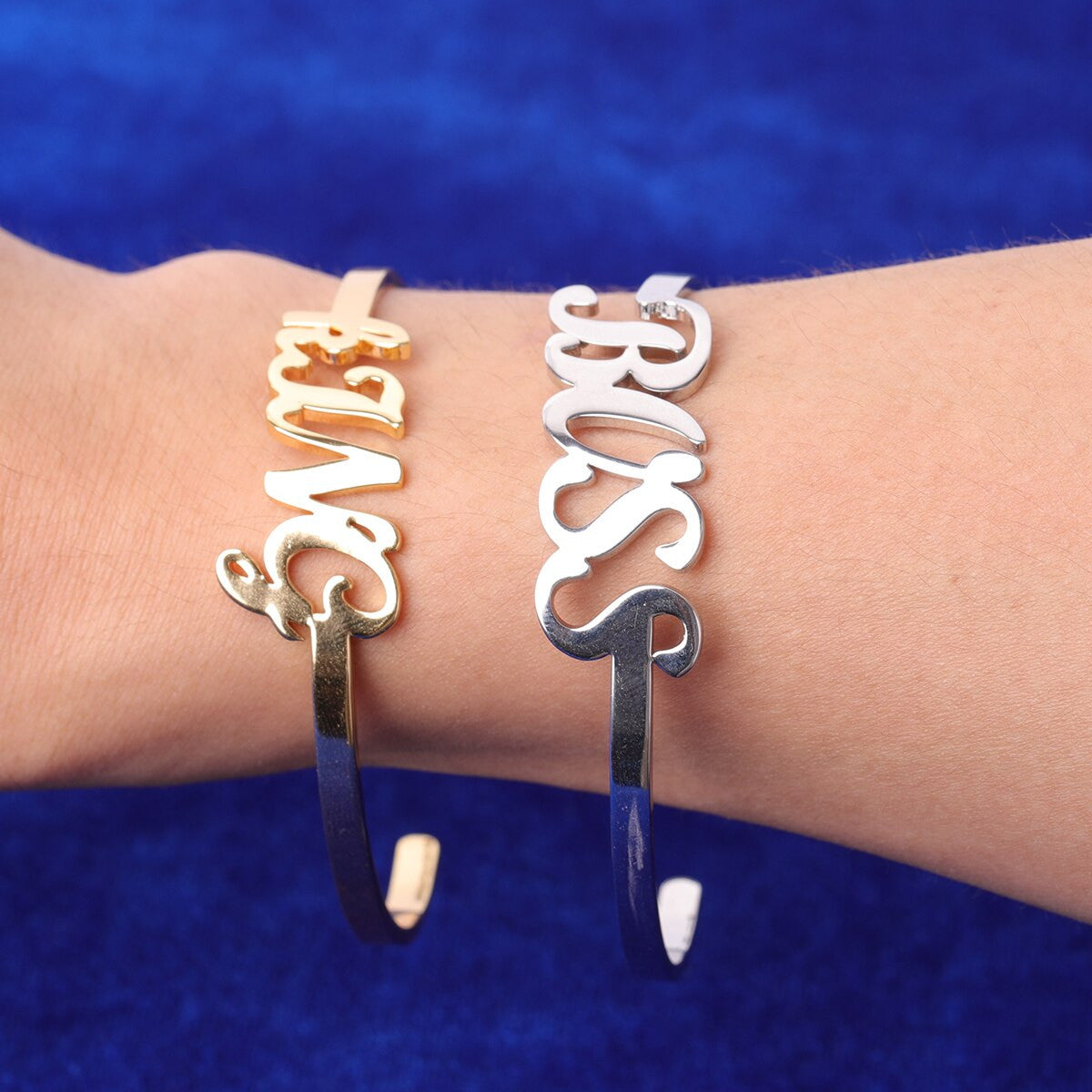 Elegant Engraved Expression | Personalize Script Stainless Steel Bangle Bracelets