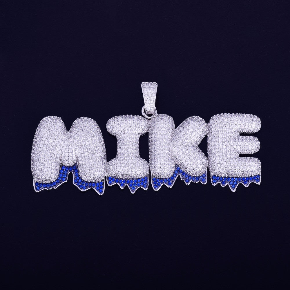 Blue Drip | Micro Pave Hip Hop Custom Name Plate Graffiti Letters Pendant