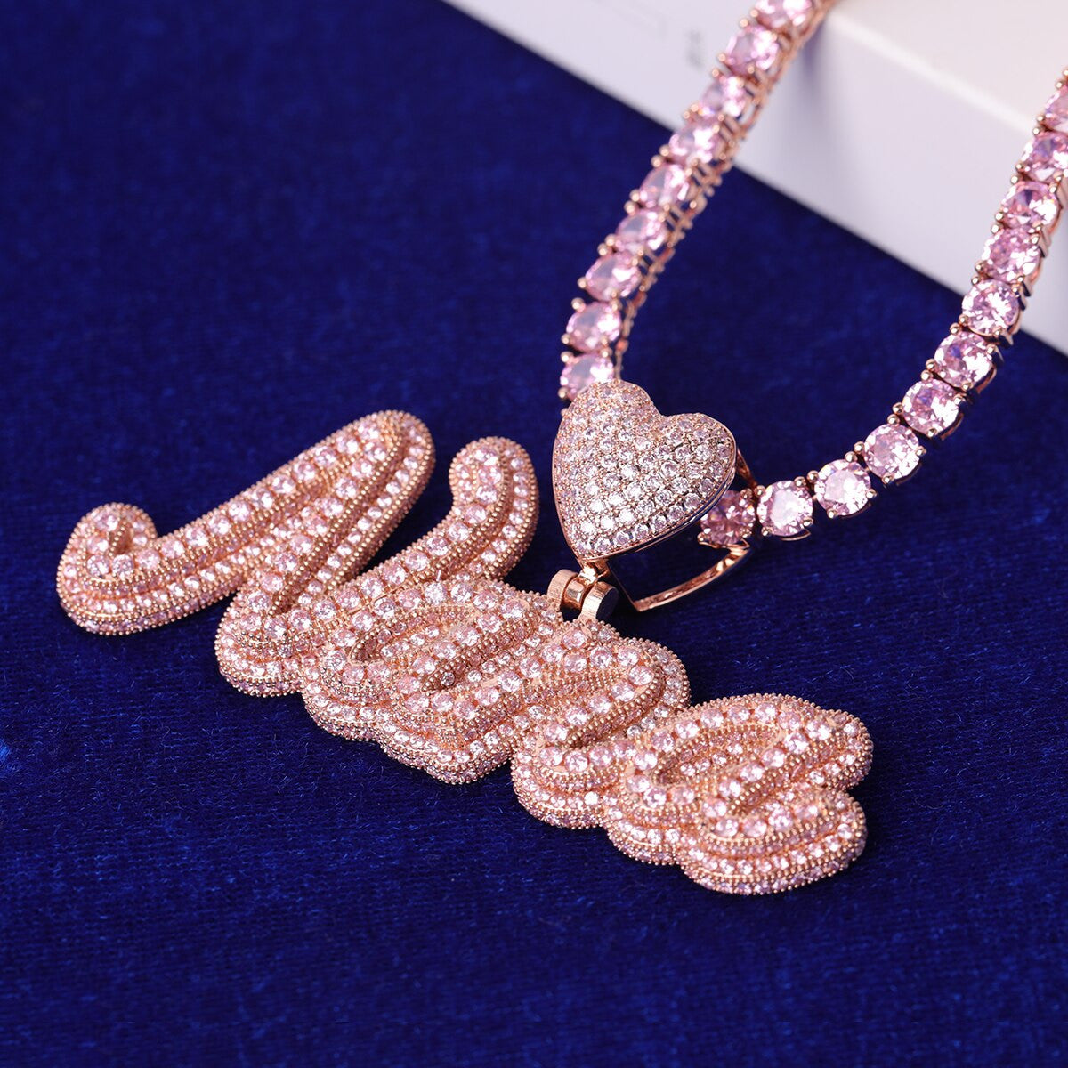 Love First | VVS Diamond CZ Custom Script Initials Iced Blinged Out Necklace