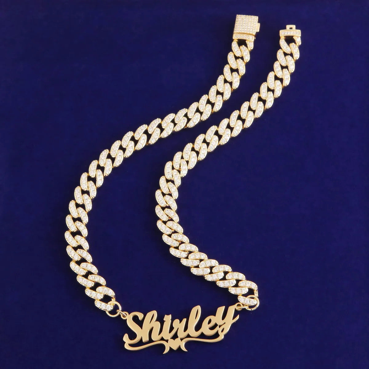 The Princess | VVS Diamond CZ Iced Cuban Link Cursive Letter Initial Name Necklace