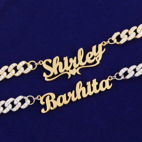The Princess | VVS Diamond CZ Iced Cuban Link Cursive Letter Initial Name Necklace