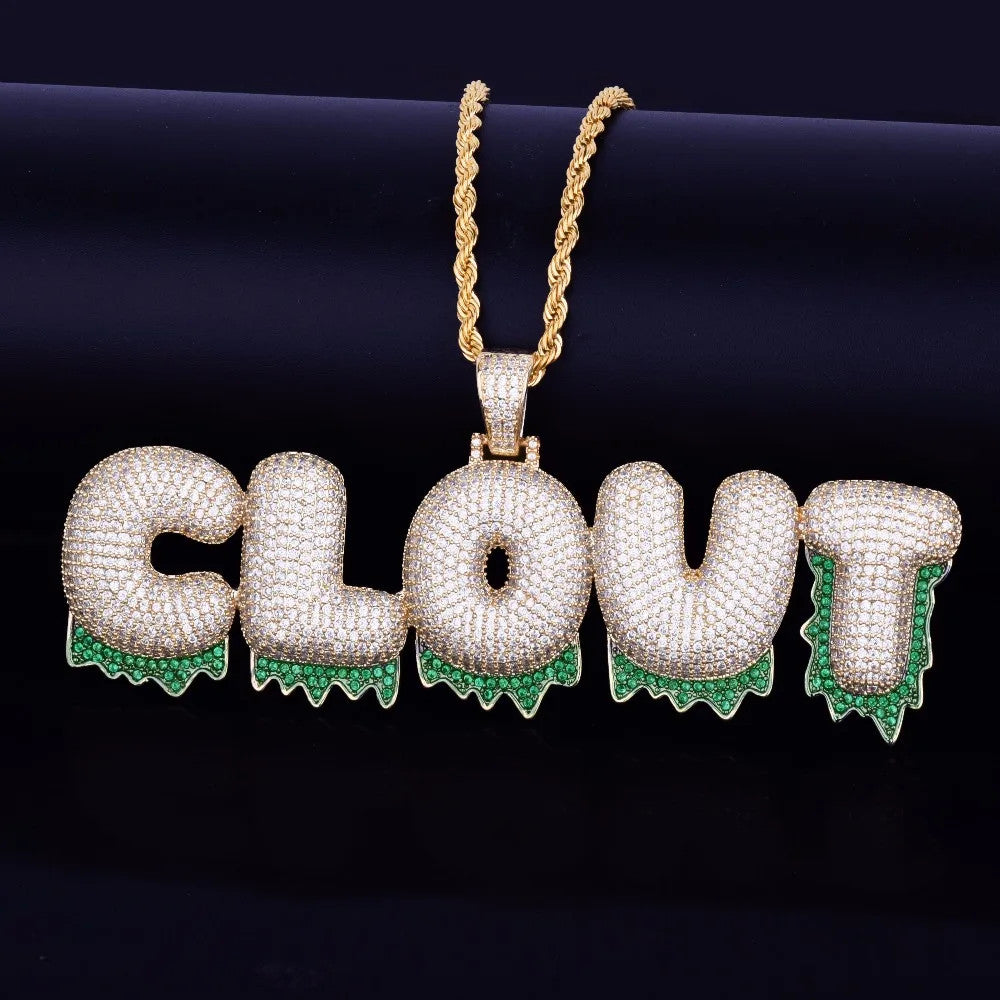 Green Drip | Micro Pave Hip Hop Custom Name Plate Graffiti Letters Pendant